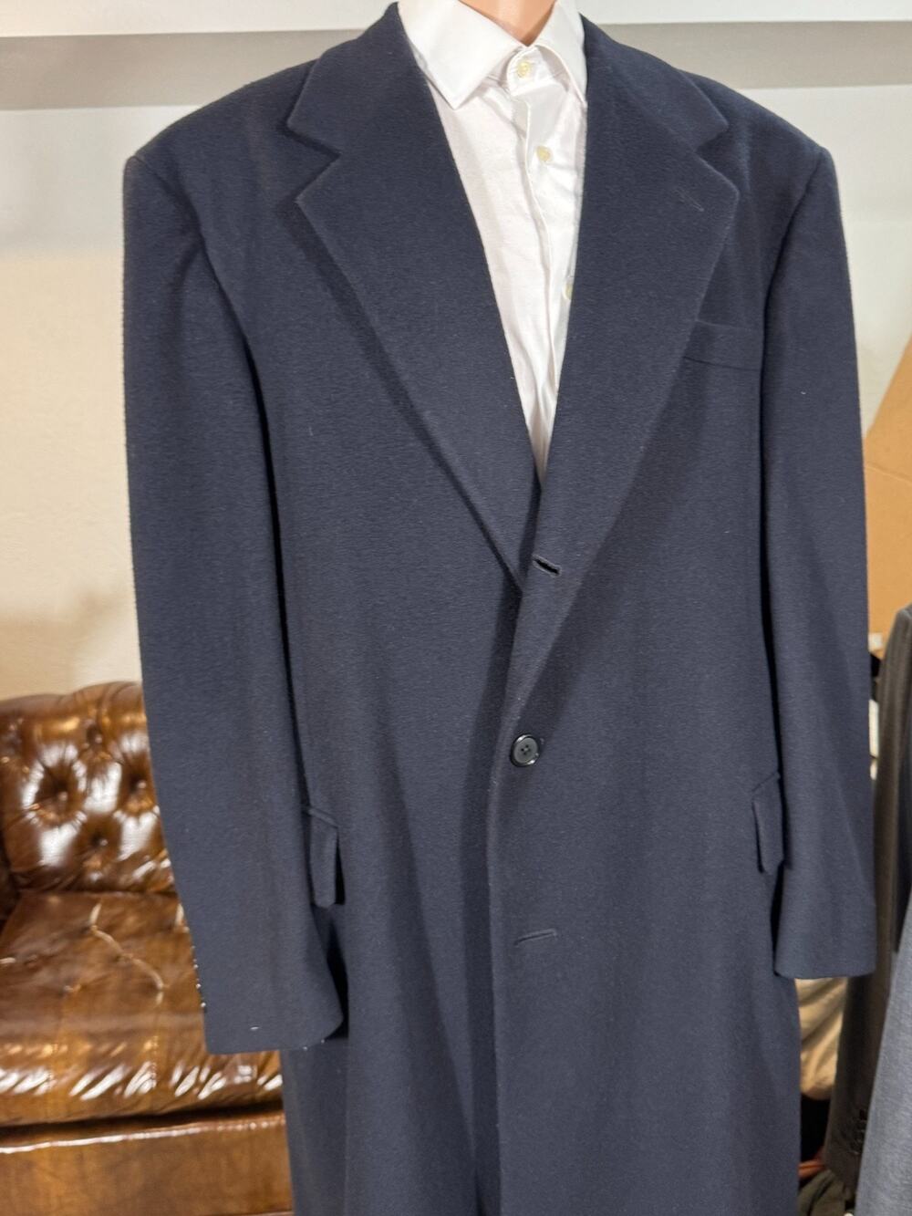 O Connell's Wool Navy Blue Heavyweight Topcoat Overcoat Made in USA 44L